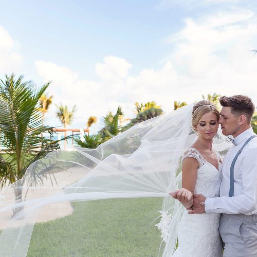 Bride and groom portrait at Royalton Riviera Cancun Wedding