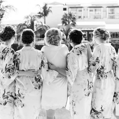 Bridesmaids at in robes at NOW Jade Cancun wedding
