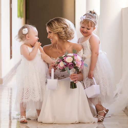 Portrait of bride and flower girls
