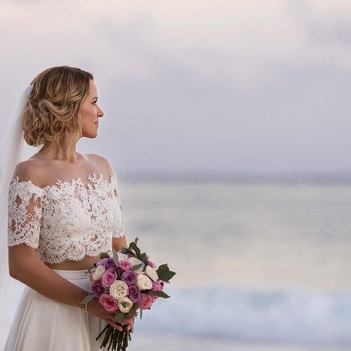 Portrait of bride on beach in Cancun