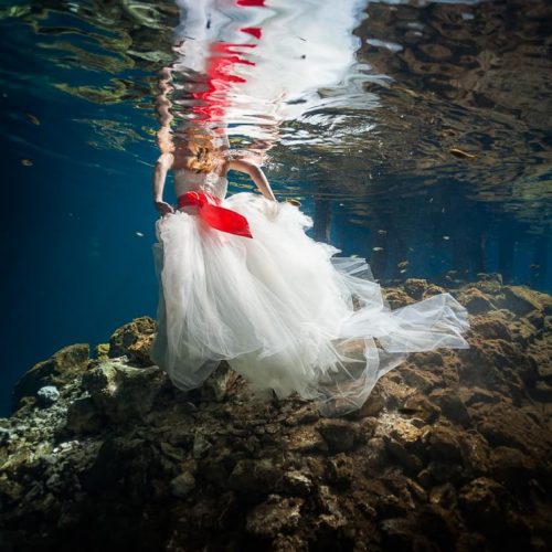 Dress underwater in Trash the Dress, Riviera Maya Mexico