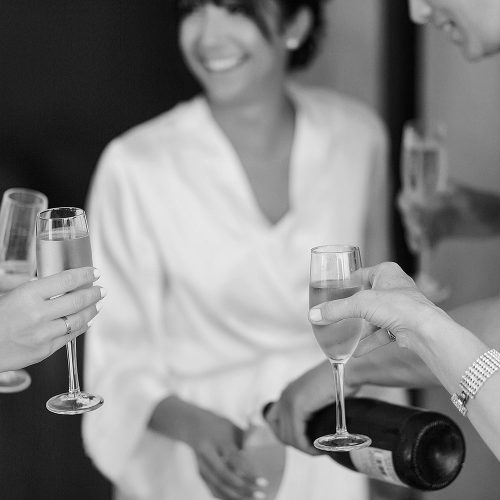 Close up of bride with champaign
