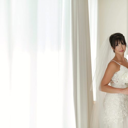Portrait of bride in room at Secrets on the vine Cancun