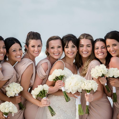 Bride and bridesmaids after wedding ceremony
