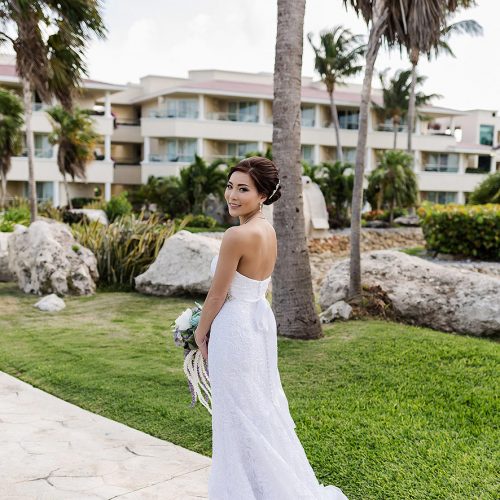 Portrait of bride on grounds at Moon Palace Cancun