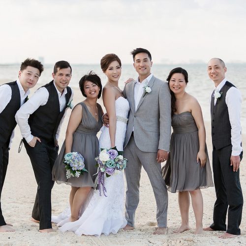 Bridal party on beach in Cancun