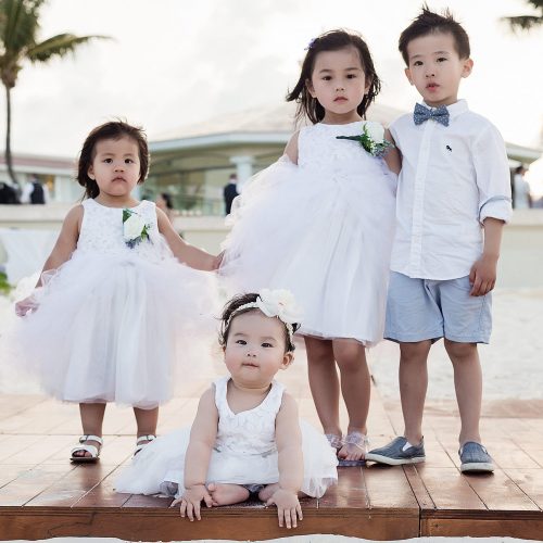 Flower girls and ring bearers at wedding in Cancun