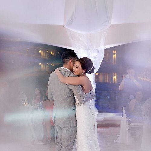 Close up of bride and grooms first dance at wedding