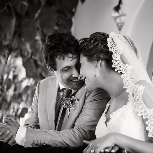 Bride and groom at wedding ceremony in Riviera Maya