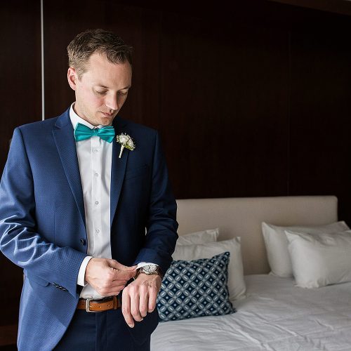 Groom getting ready before wedding