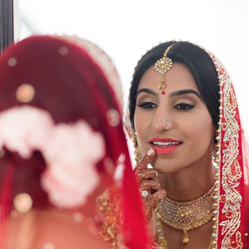 Indian bride getting ready for ceremony