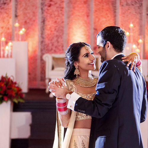 Bride and grooms first dance at Indian wedding reception