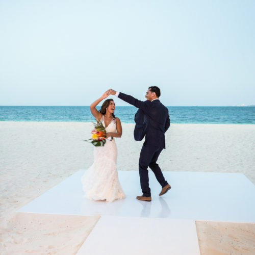 Bride and grooms entrance to wedding reception at Finest Playa Mujeres