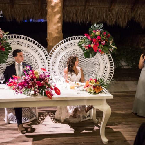 Bride and groom at wedding reception at Finest Playa Mujeres