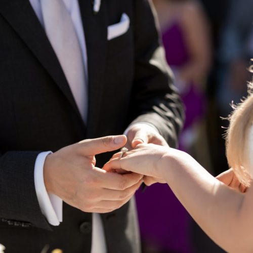 Close up of bride and grooms hands