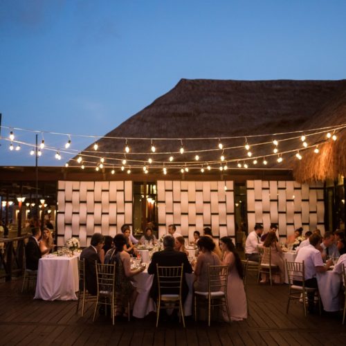 Wedding reception on tequila terrace at Bride in gardens at NOW Sapphire Riviera Maya Resort