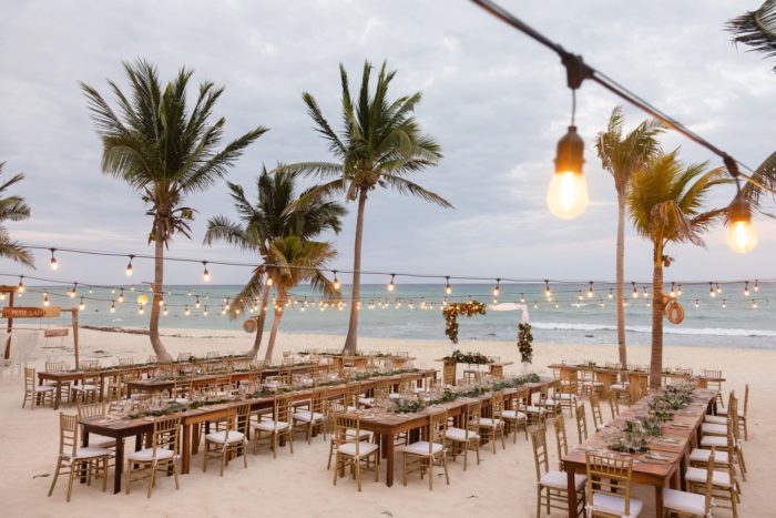 Wedding reception on the beach near Cancun Mexico.