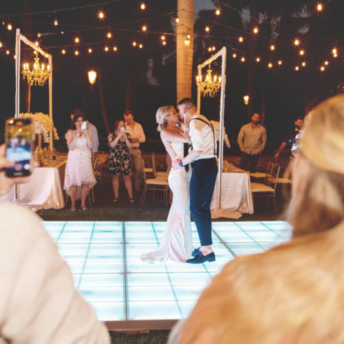Bride and grooms first dance at iberostar paraiso beach resort