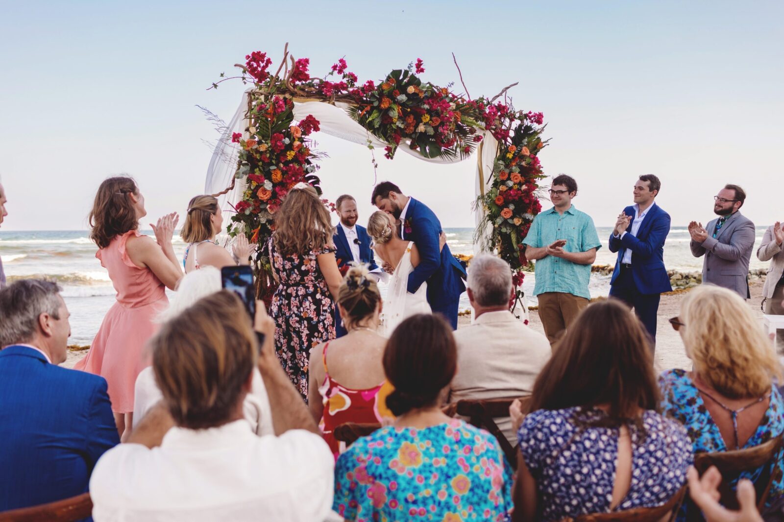 Bride and Groom kissing at wedding in Cancun