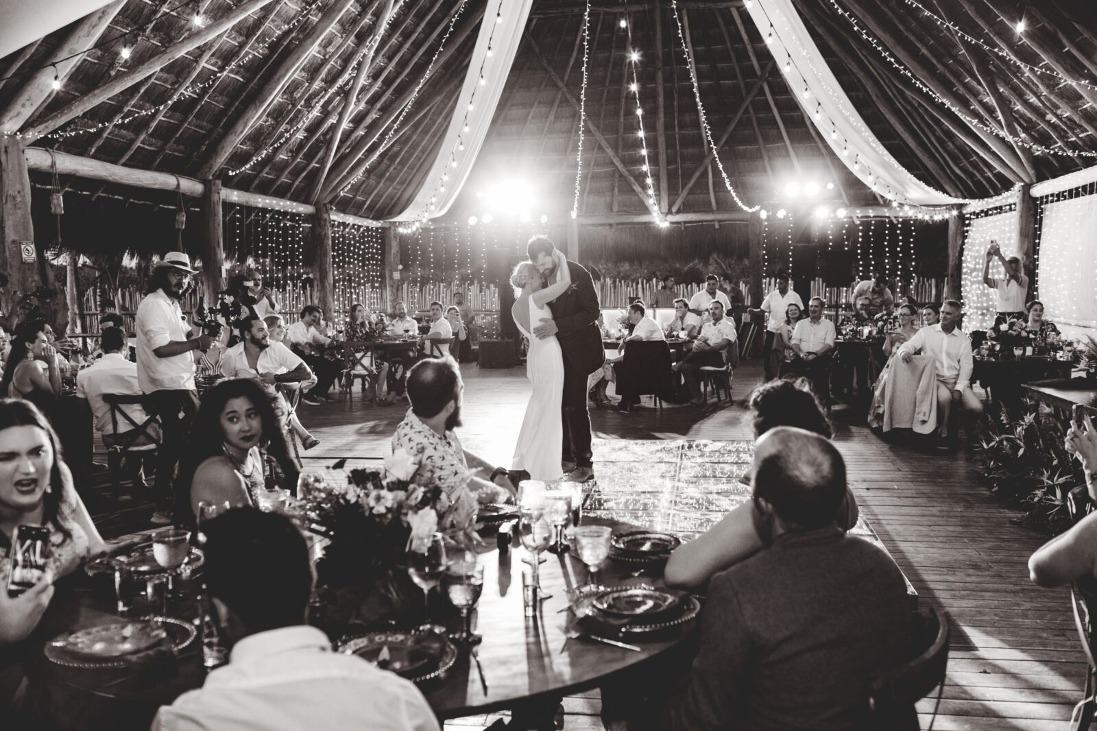 Bride and groom's first dance at wedding in Cancun