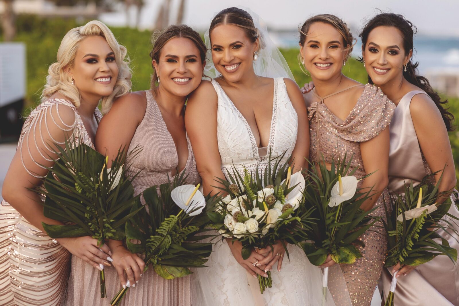 Bride and bridesmaids at wedding in Cancun and the Riviera Maya